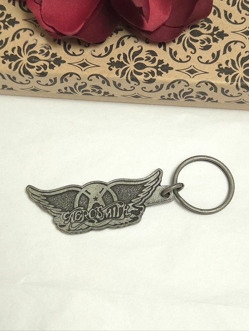 Vintage Silver Tone AeroSmith Wings Key Chain